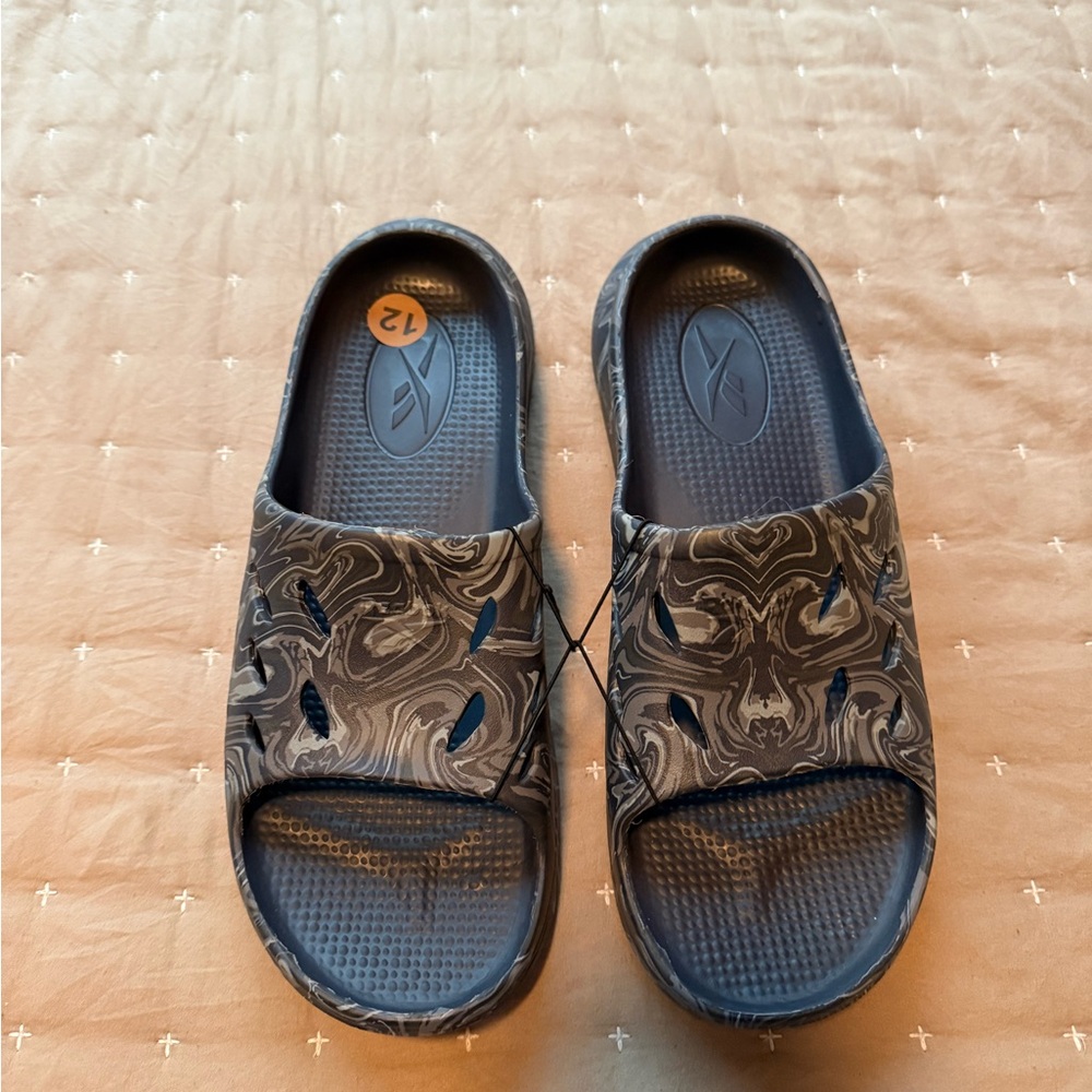 Reebok Blue and Gray Slide Sandals